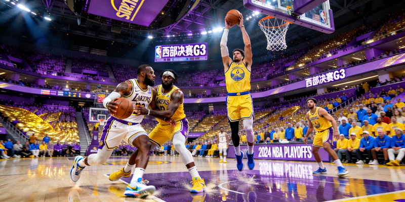NBA西部决赛湖人队与勇士队激烈对抗的赛场瞬间